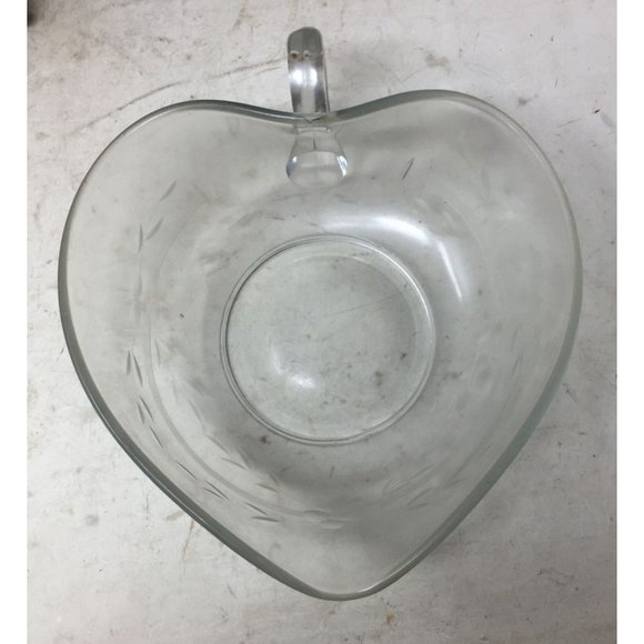 Vintage Large Clear Glass Heart/Leaf Shaped Bowl with Handle - Picture 1 of 6